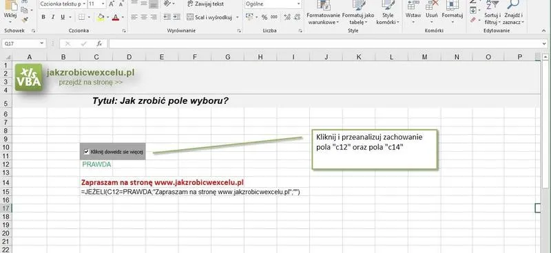 Pole wyboru w Excelu